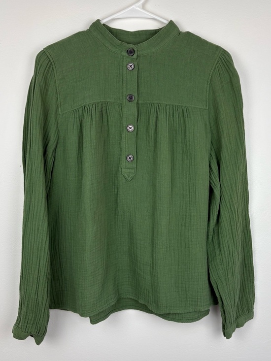 J. Crew Tops - J. Crew Moss Green Gauzy Button Popover Blouse Size Medium earthy boho peasant